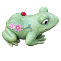 22nice4me Garden Statues fireclay frog ornament with a red lady beetle and pink flowers in an antique green finish.