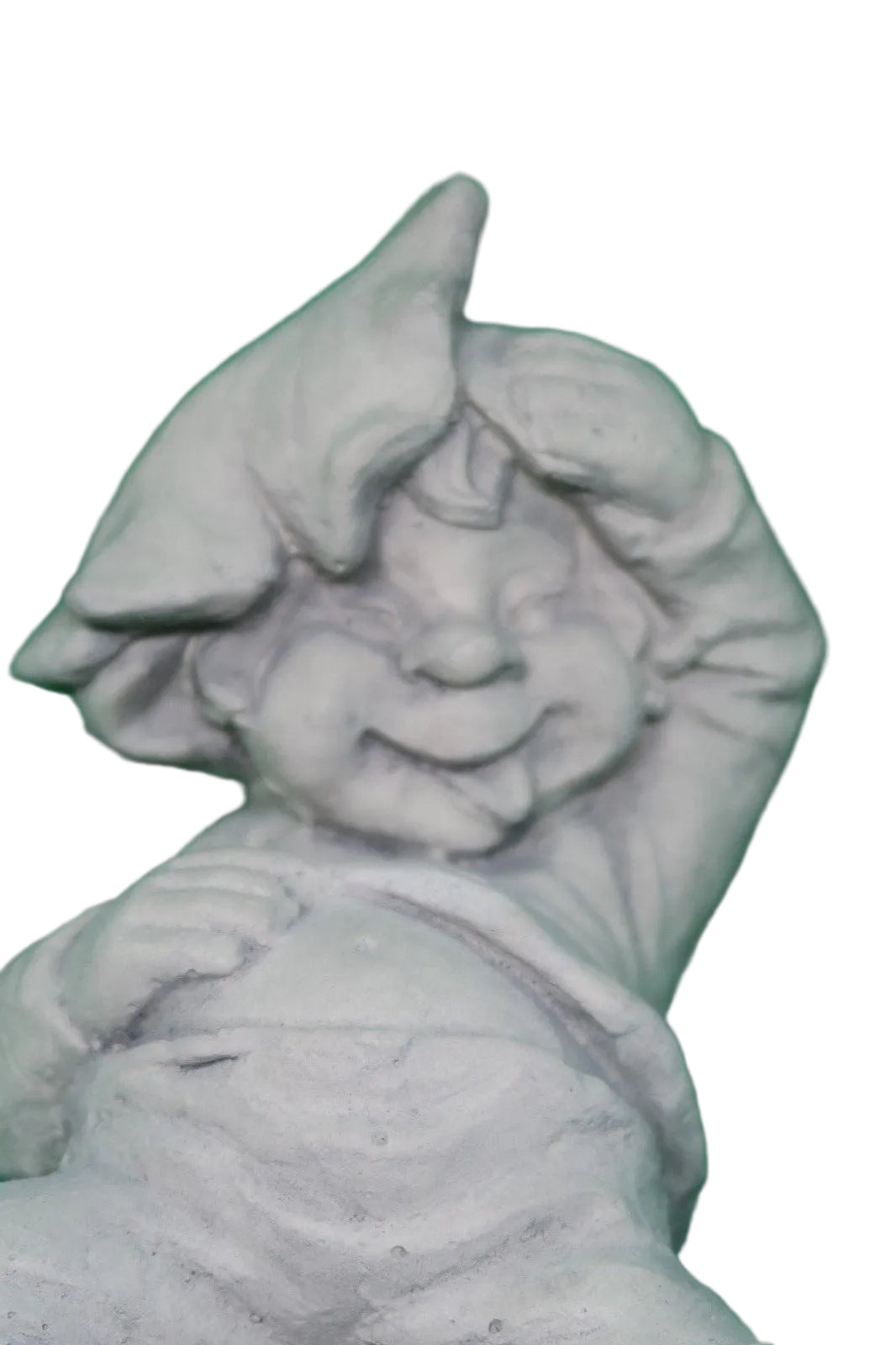 22nice4me Garden Statues Garlen elf ornament in grey GRC, featuring a relaxed elf wearing a hat for garden decor.
