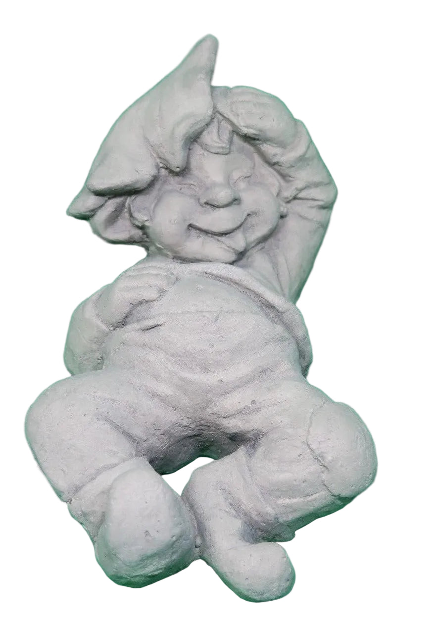 22nice4me Garden Statues Garlen elf ornament in grey GRC, featuring a relaxed elf lying down with a hat.