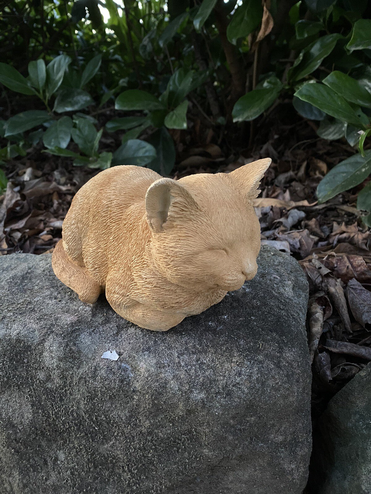 22nice4me Garden Statues hand-painted concrete ginger tabby cat statue sleeping on a garden rock