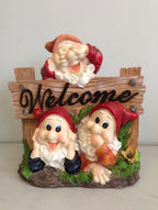 22nice4me Garden Statues resin gnome welcome sign featuring three gnomes depicting hear, speak, and see no evil poses.
