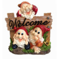 22nice4me Garden Statues resin gnome trio with a Welcome sign, hand-painted in a hear, speak, see no evil design.