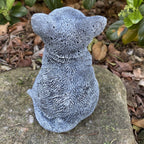 22nice4me Garden Statues grey concrete sitting cat garden ornament with textured fur detail viewed from behind