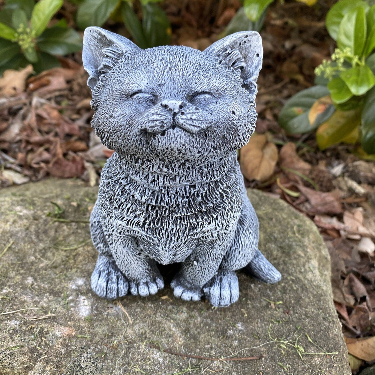 22nice4me Garden Statues grey concrete sitting cat statue with hand-painted textured fur for indoor or outdoor decor