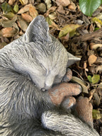 22nice4me Garden Statues grey concrete sleeping kitten memorial statue with hand-painted antique finish in a garden