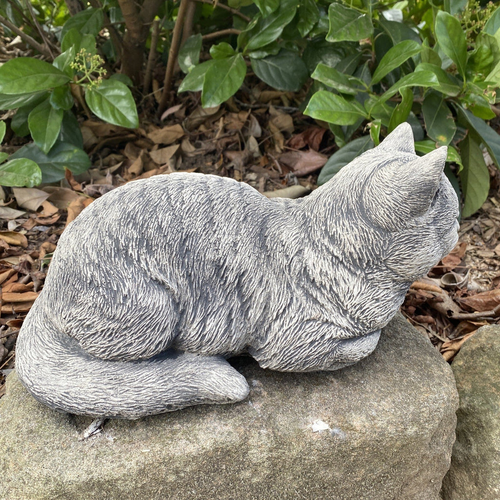 22nice4me Garden Statues hand-painted grey concrete sleeping cat memorial statue for outdoor garden decor