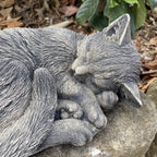 22nice4me Garden Statues grey concrete sleeping kitten statue with detailed fur texture for outdoor garden decor