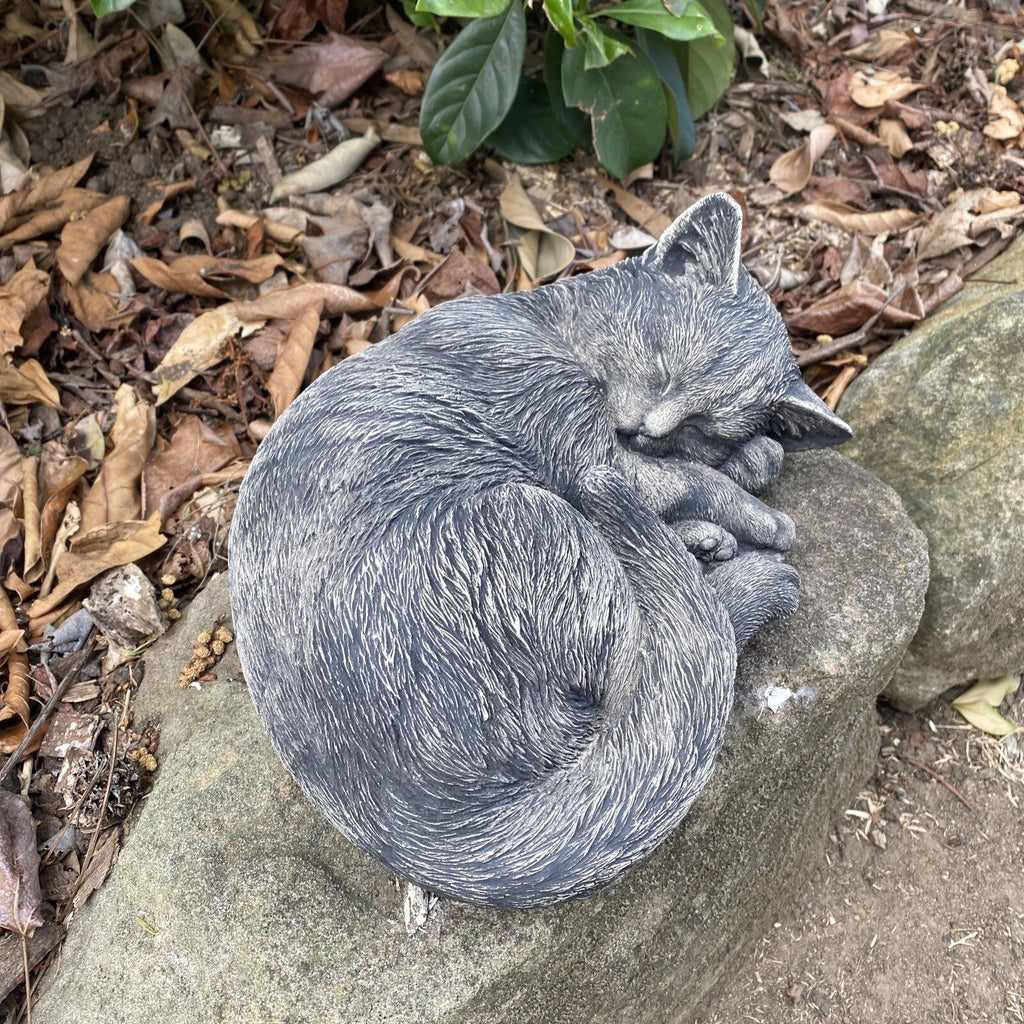 22nice4me Garden Statues grey concrete sleeping kitten statue with realistic hand-painted fur texture for outdoors