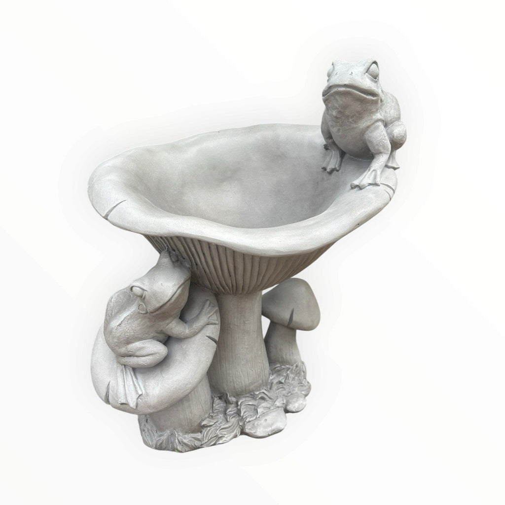 22nice4me Garden Statues grey resin frog bird bath with mushroom details for outdoor garden decor