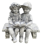 22nice4me Garden Statues concrete Jack and Jill children reading on a bench ornament with hand-painted details