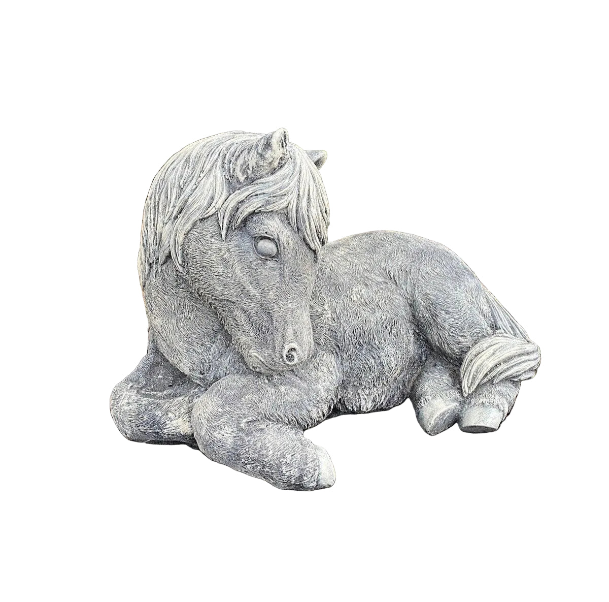 22nice4me Garden Statues hand-painted concrete laying horse ornament with a realistic matt grey finish