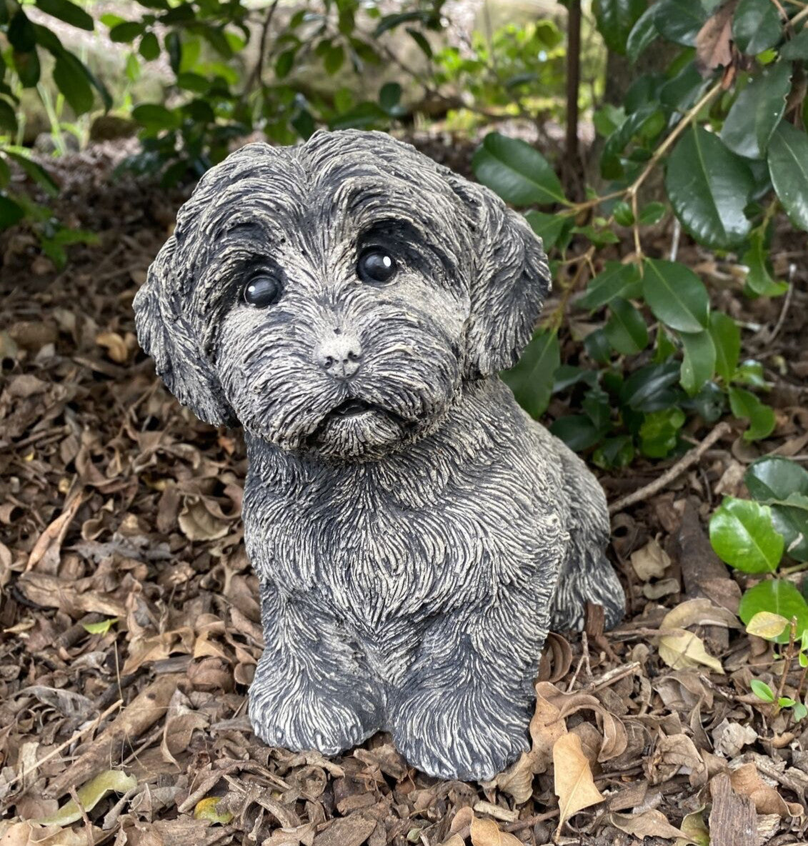 22nice4me Garden Statues concrete Maltese dog ornament with detailed fur texture sitting in a garden bed