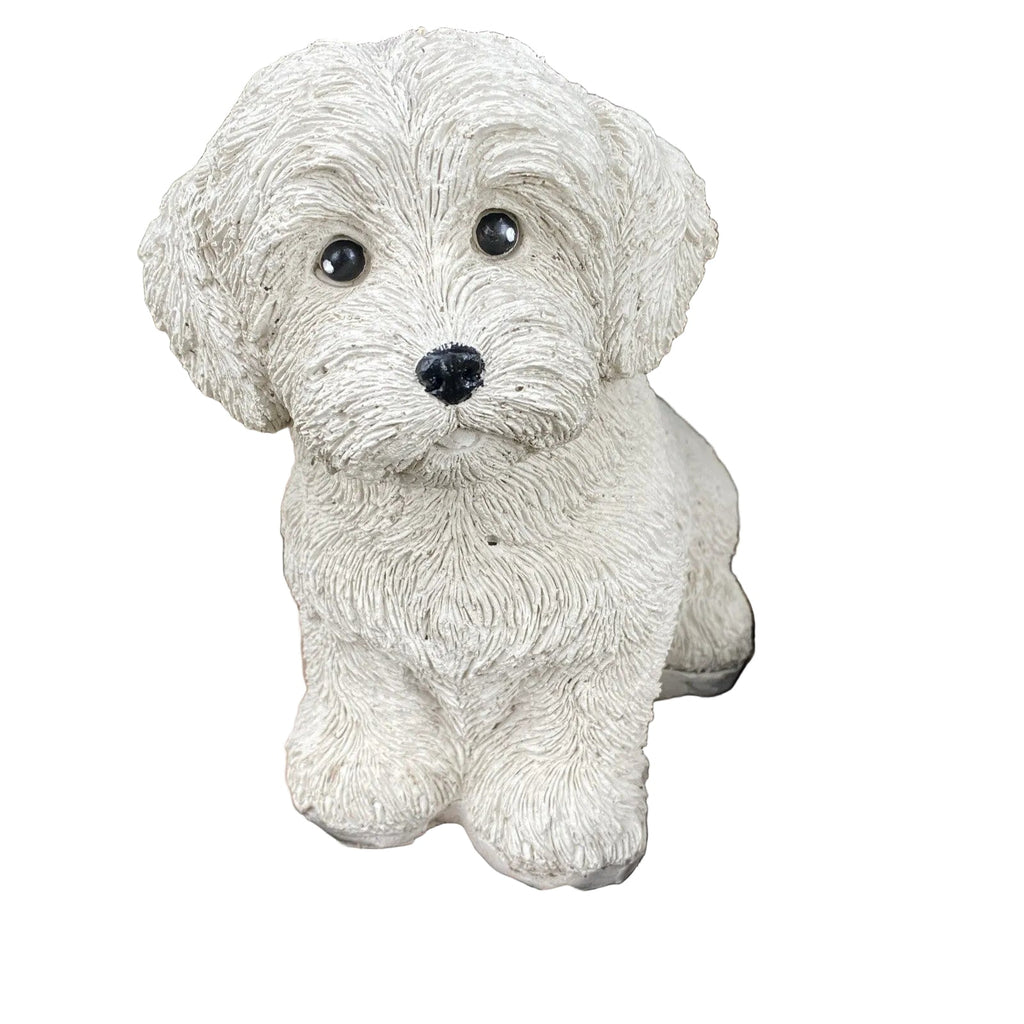 22nice4me Garden Statues Maltese Terrier concrete dog ornament with detailed fur texture and sweet expression