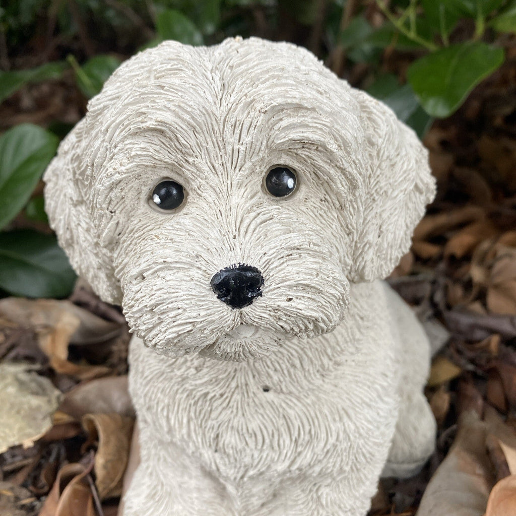22nice4me Garden Statues Maltese Terrier concrete dog ornament with detailed fur texture in a garden setting