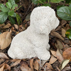 22nice4me Garden Statues Maltese Terrier concrete dog ornament sitting among dry autumn leaves in a garden setting