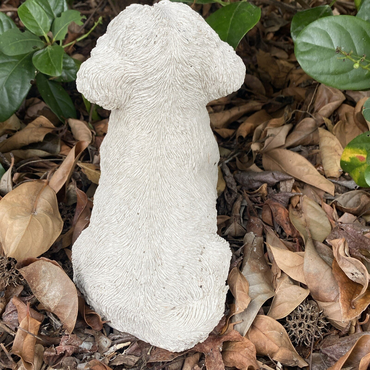 22nice4me Garden Statues Maltese Terrier concrete dog ornament shown from behind in a garden setting