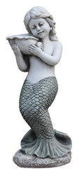 22nice4me Garden Statues mermaid holding a shell, 65cm tall grey fibreclay resin ornament with stone-look finish.