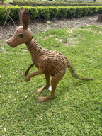 22nice4me Garden Statues metal kangaroo sculpture with a rustic brown finish standing on a green lawn