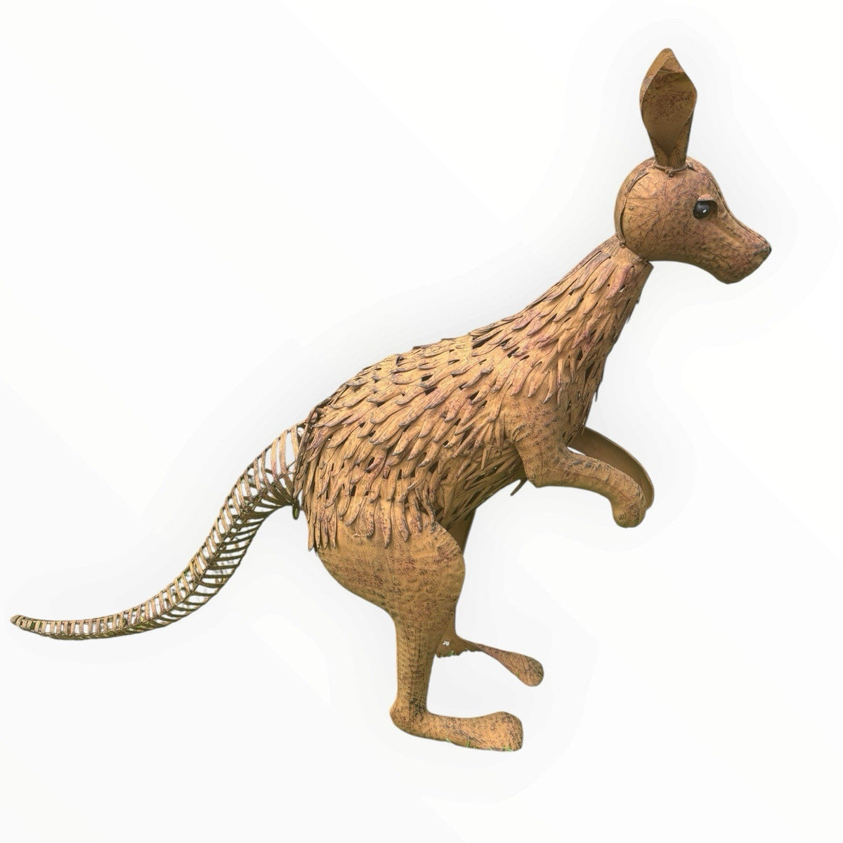 22nice4me Garden Statues metal kangaroo sculpture with a rustic brown finish in a hopping pose for outdoor decor