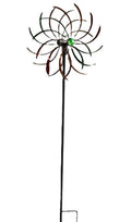 22nice4me Garden Statues metal pinwheel wind spinner with bronze, green, and reddish curved blades on a tall stake.
