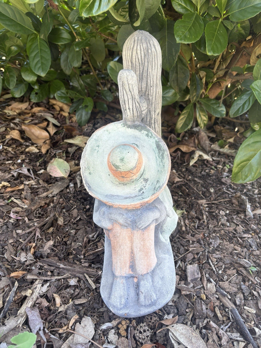 22nice4me Garden Statues hand-painted concrete Mexican pixie statue with sombrero sitting against a cactus