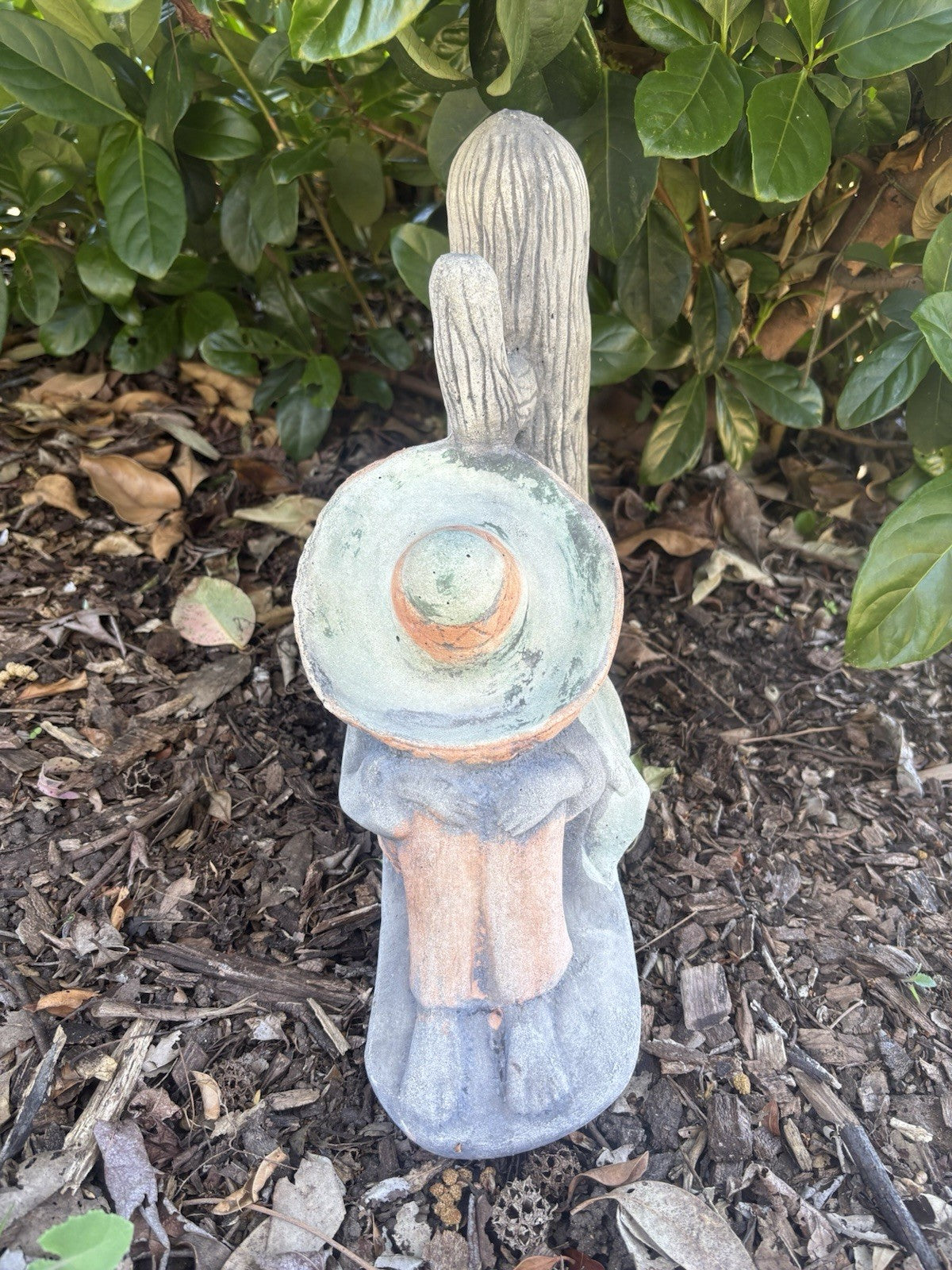 22nice4me Garden Statues hand-painted concrete Mexican pixie statue with sombrero sitting against a cactus