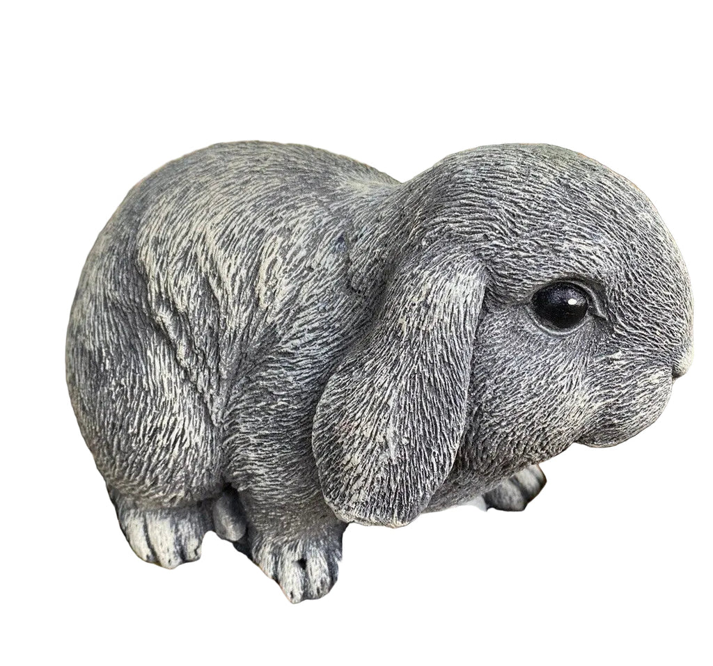 22nice4me Garden Statues hand-painted concrete mini lop rabbit ornament with realistic grey fur texture