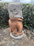 22nice4me Garden Statues concrete Ned Kelly figure with grey helmet and brown jacket standing on a stone base