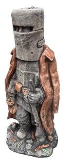 22nice4me Garden Statues Ned Kelly concrete ornament in grey and brown, featuring iconic bushranger armour.