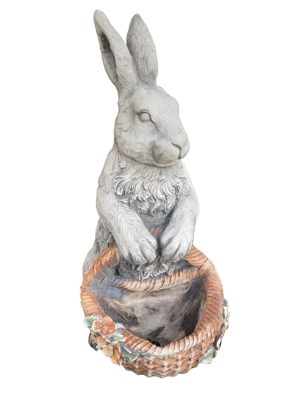 22nice4me Garden Statues rabbit holding a woven basket planter, hand-painted concrete garden ornament.