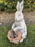 22nice4me Garden Statues rabbit holding a basket planter, hand-painted concrete garden ornament for outdoor decor.