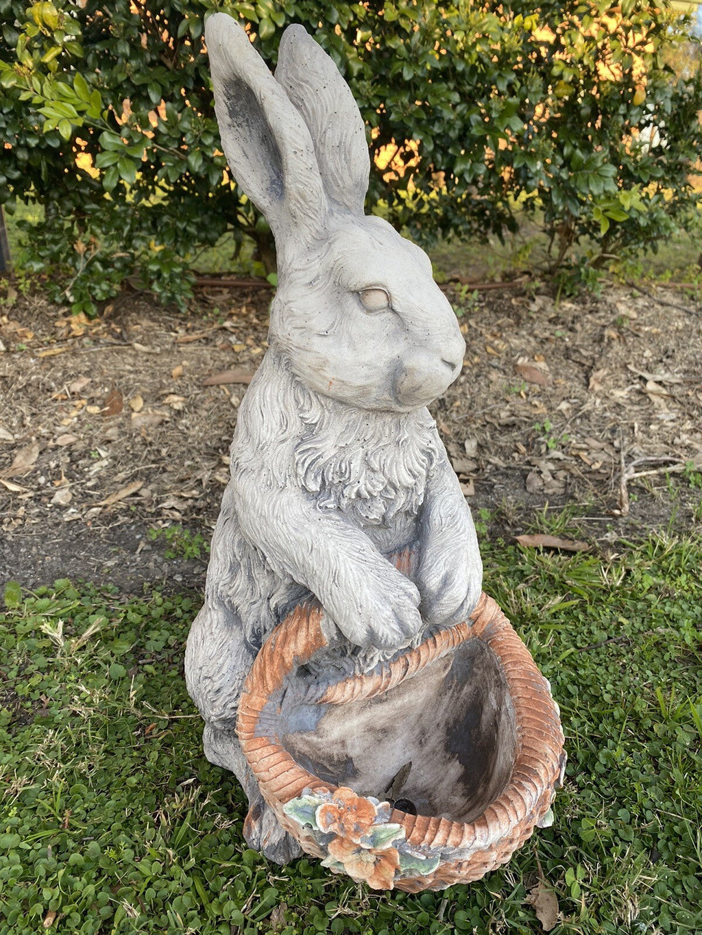 22nice4me Garden Statues concrete rabbit statue with a hand-painted basket planter for garden decor