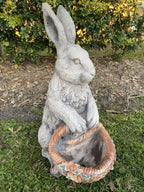 22nice4me Garden Statues concrete rabbit statue with a hand-painted basket planter for garden decor