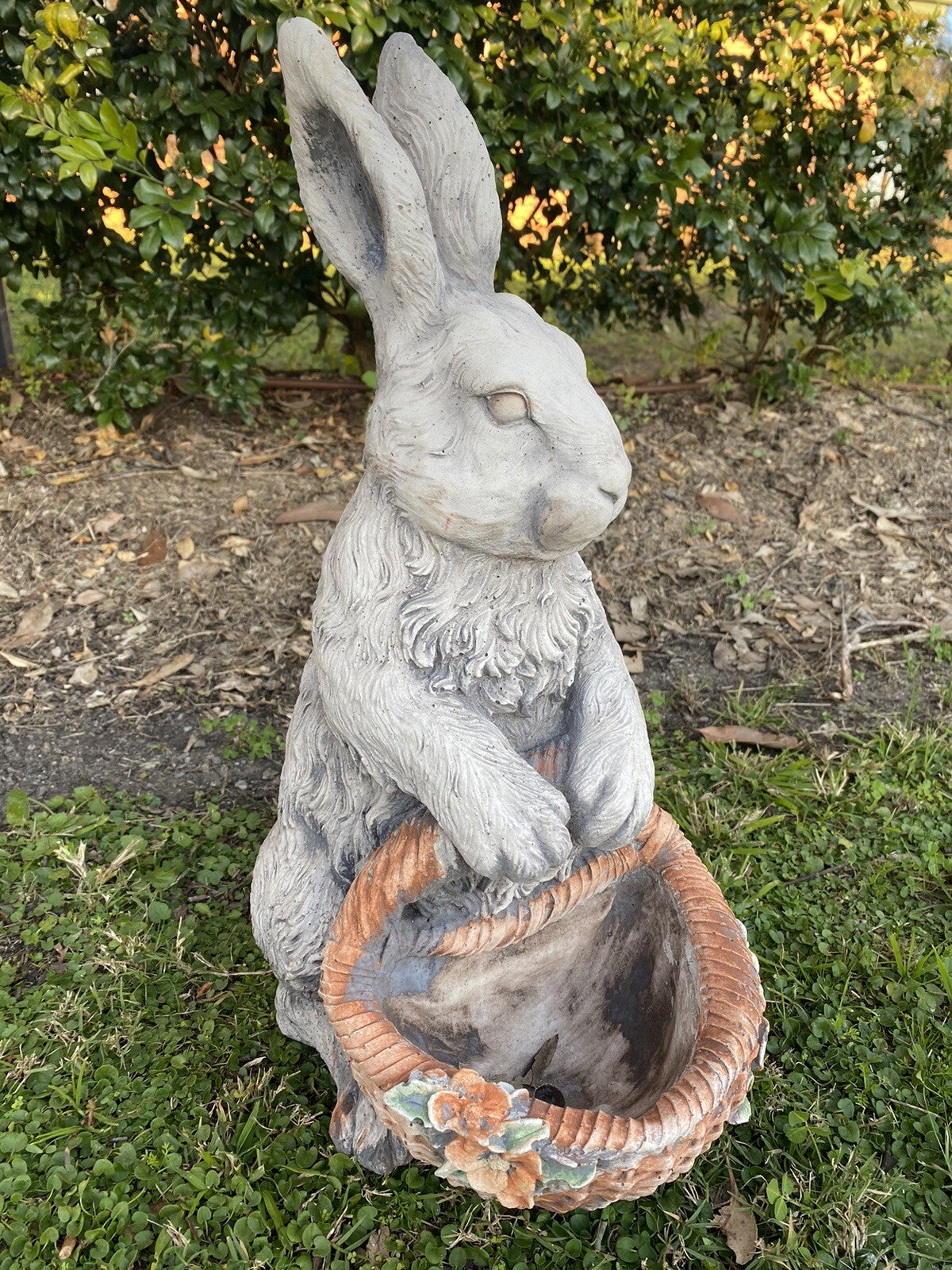22nice4me Garden Statues concrete rabbit statue with a hand-painted basket planter for garden decor