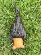 22nice4me Garden Statues hanging resin flying fox bat ornament with brown wings and tan fur detail on green grass