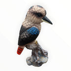 22nice4me Garden Statues resin kookaburra bird ornament with blue wing and red tail perched on a textured tree stump
