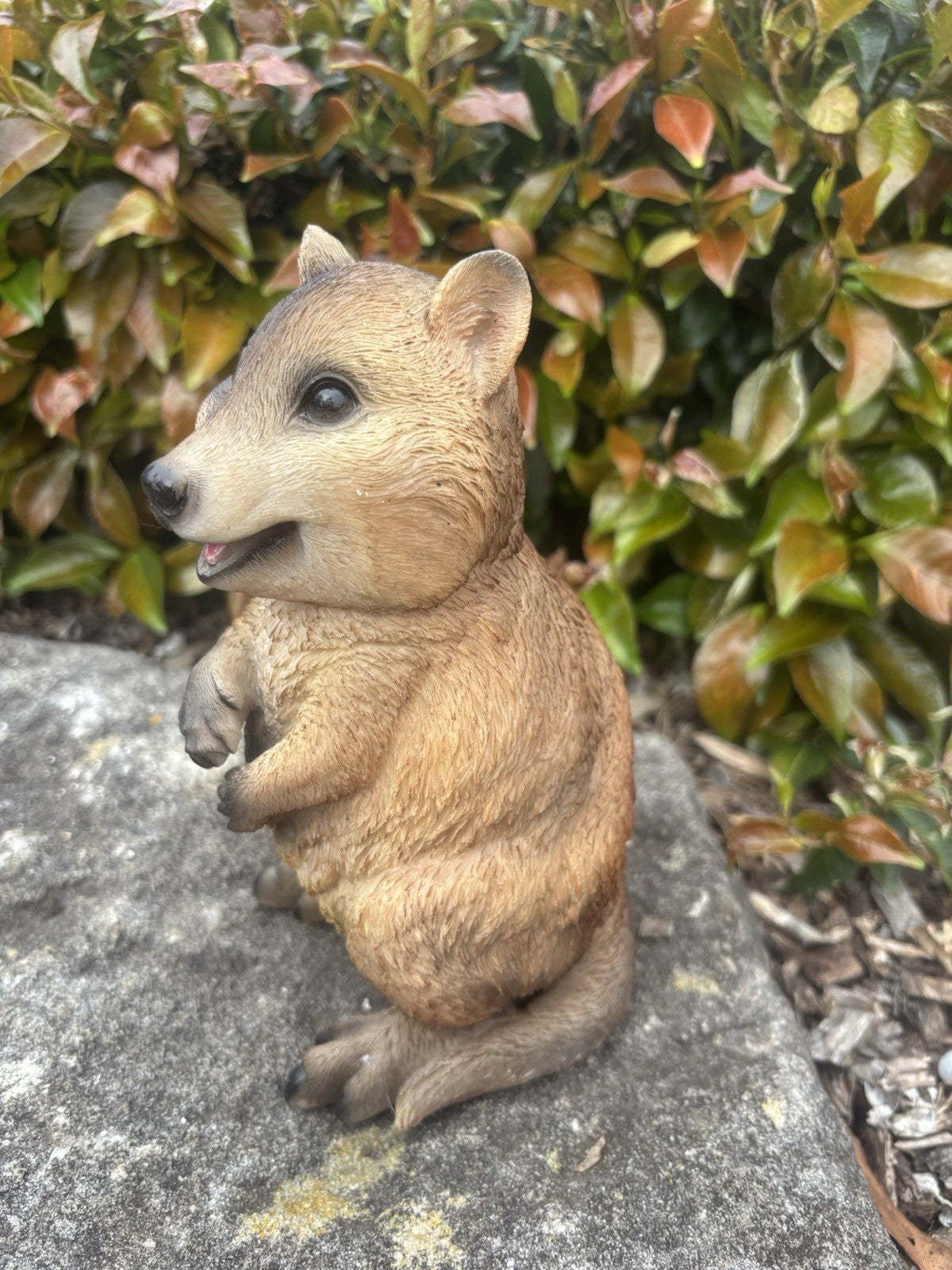 22nice4me Garden Statues resin quokka ornament with textured brown fur sitting on a stone in a garden setting