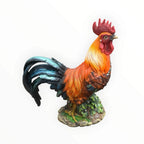 22nice4me Garden Statues resin rooster ornament with vibrant orange, red, and blue-black feathers on a textured base.