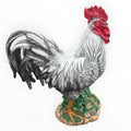 22nice4me Garden Statues resin rooster ornament with white and silver feathers, red comb, and green foliage base.
