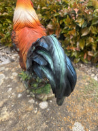 22nice4me Garden Statues resin rooster ornament featuring vibrant orange neck and glossy blue-black tail feathers