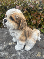 22nice4me Garden Statues white and tan resin Shih Tzu dog ornament with realistic sculpted fur and glossy eyes