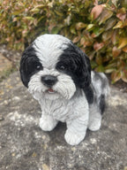 22nice4me Garden Statues resin Shih Tzu dog ornament with realistic black and white fur on a stone surface