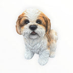22nice4me Garden Statues realistic white and tan resin Shih Tzu dog ornament with detailed fluffy fur texture