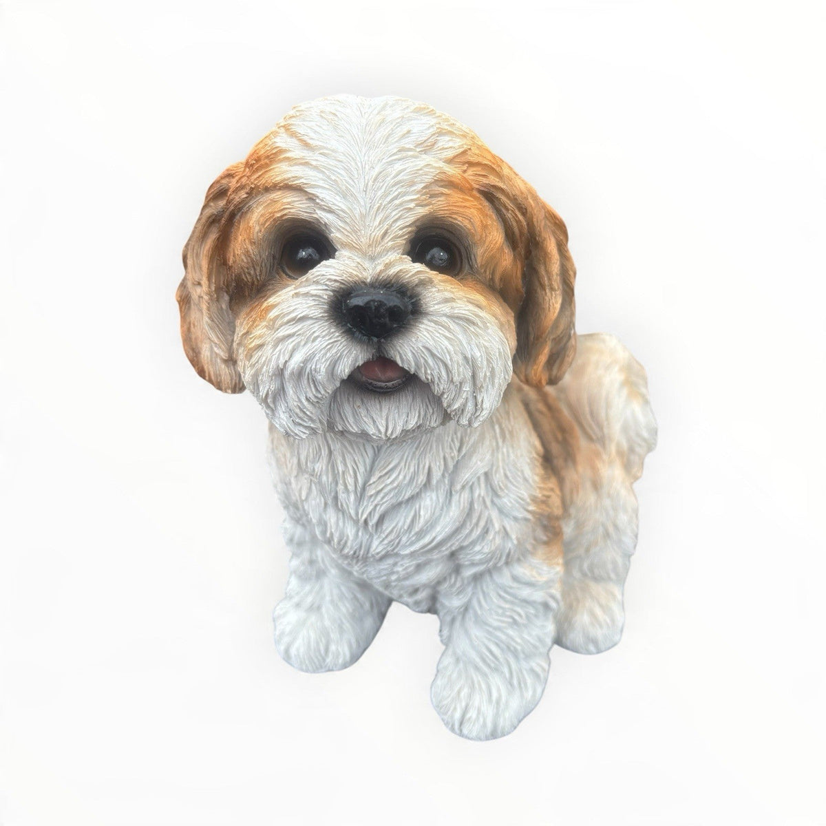 22nice4me Garden Statues realistic white and tan resin Shih Tzu dog ornament with detailed fluffy fur texture