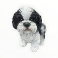 22nice4me Garden Statues resin Shih Tzu dog ornament with realistic black and white fluffy fur and glossy eyes