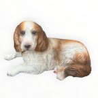 22nice4me Garden Statues resin Springer Spaniel dog ornament in a relaxed lying pose with brown and white fur details