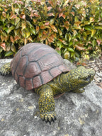 22nice4me Garden Statues resin tortoise ornament with a reddish-brown patterned shell and textured green gold body