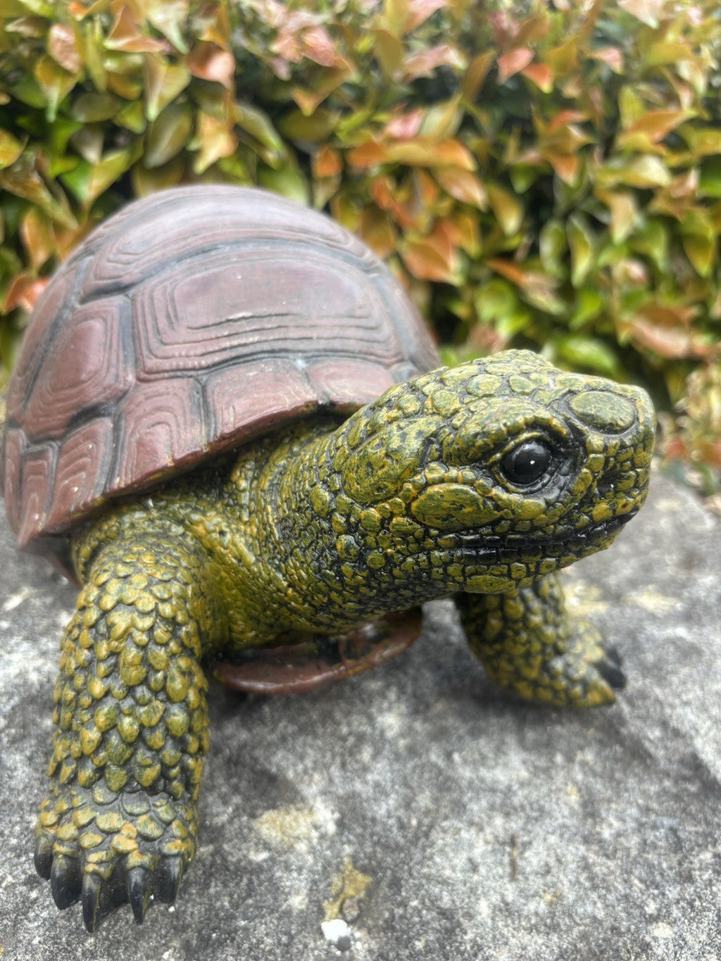 22nice4me Garden Statues resin tortoise ornament with a textured green and gold body and reddish-brown patterned shell