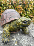 22nice4me Garden Statues resin tortoise ornament with a textured green and gold body and reddish-brown patterned shell