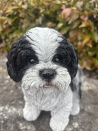 22nice4me Garden Statues resin Shih Tzu dog ornament with realistic black and white fur and glossy eyes